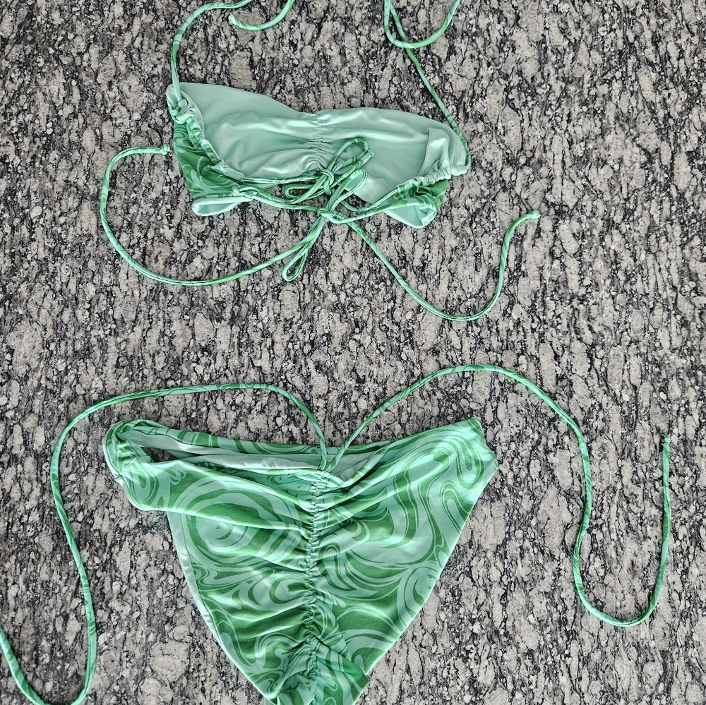 Frankie's Bikinis Naomi Foxy Satin Cheeky Green Camouflage Two Piece - Picture 7 of 15